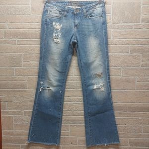 Hippie denim flare leg distressed jeans